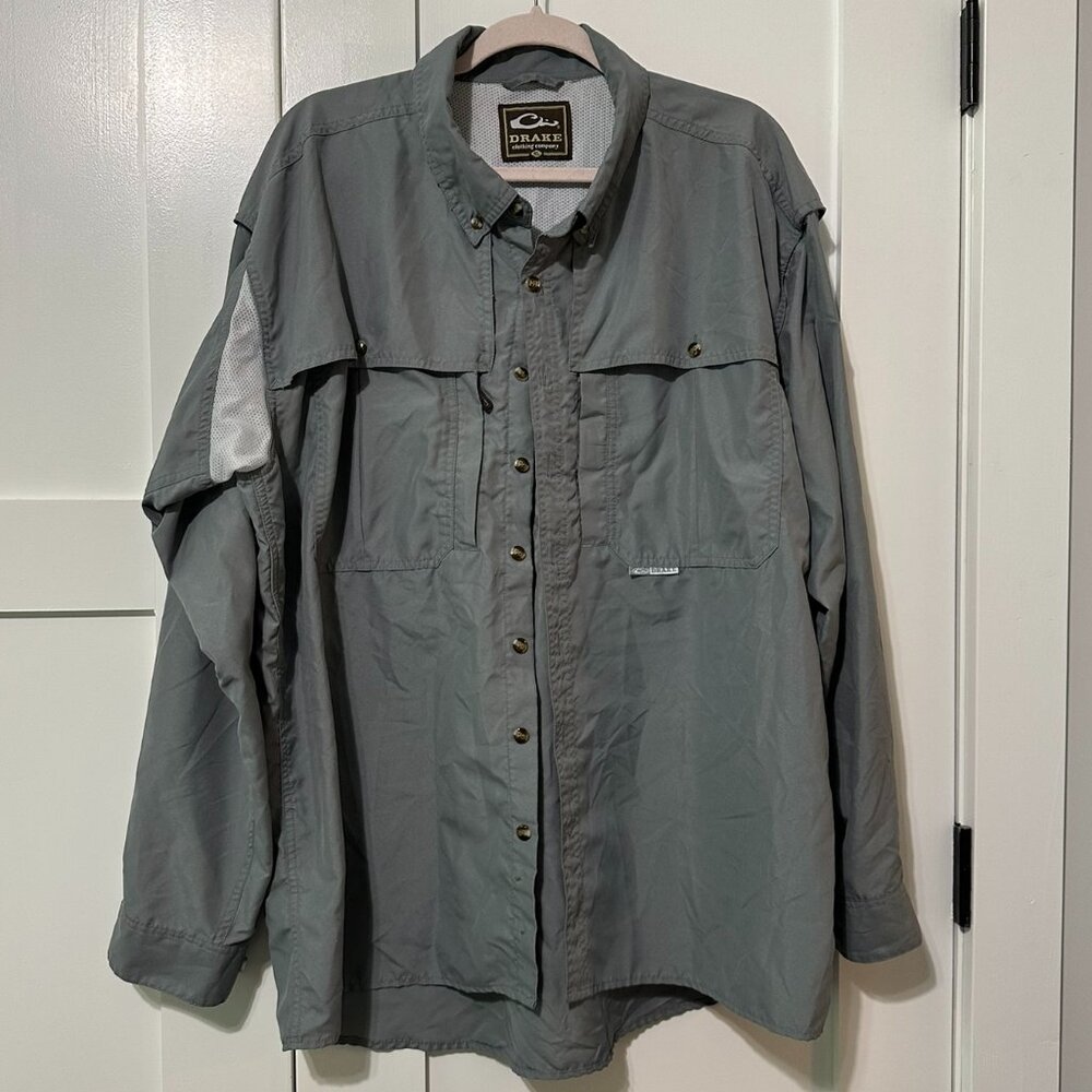 Drake Waterfowl System Wingshooter Shirt Button Down Grey Size XL